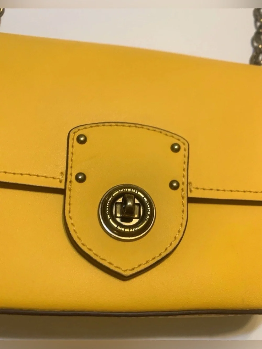Ralph Lauren Yellow Leather Crossbody Bag with Turn-Lock Closure